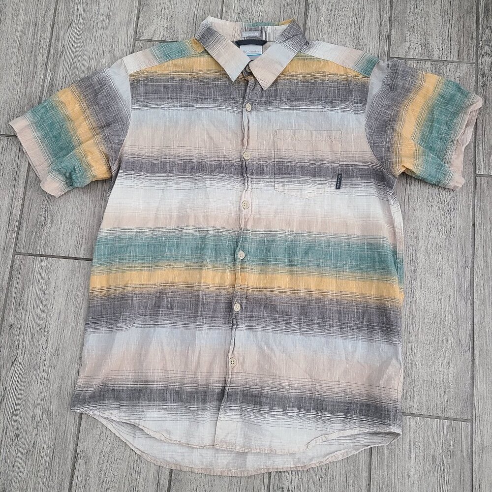 Columbia young mens collared button down surfer style short sleeve shirt size M - Picture 1 of 9